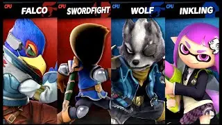 Falco and Mii Swordfighter VS Wolf and Inking LV 9 CPU Battle Super Smash Bros Ultimate