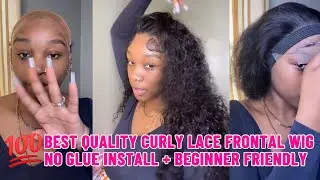 💯Best Quality Curly Lace Frontal Wig, No Glue Install + Beginner Friendly