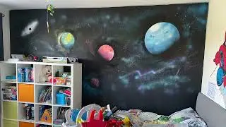 Planets Mural Using Spray Paint.
