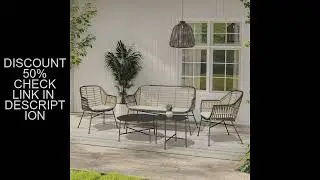 5-Piece Outdoor Wicker Patio Conversation Set with Cushions and Coffee Tables, Boho Wicker Seating S