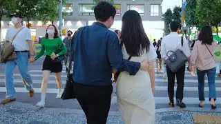 🚶4K прогулка в пятницу вечером Улица Хондэ, ресторан, паб, магазин, люди