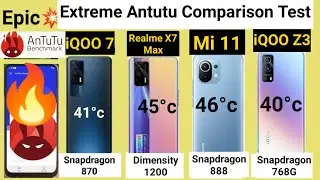 Realme X7 Max vs iQOO 7 vs iQOO Z3 vs Mi 11 Extreme Antutu Benchmark Comparison