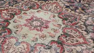 Vintage Persian Tabriz Rug, Faded Floral Medallion in Red and Indigo - Rug & Kilim -34975