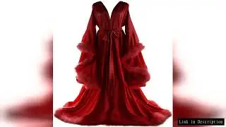 Feather Satin Women Prom Dress Sexy V Neck Full Sleeves Satin Wedding Sleepwear Evening Gown Customi