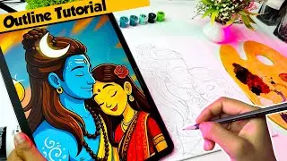 Lord Shiva Parvati Drawing,  How to draw lord shiva Parvati,  Mahadev ki Drawing,  Outline Tutorial