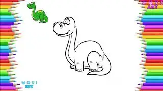 How to Draw Cute Brontosaurus From Dinosaurs and Prehistoric Cartoon Character Drawing Easy Tutorial