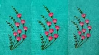 Simple and very easy hand embroidery floral design on saree using blanket and bullion knot stitch