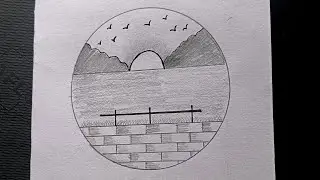 Pencil drawing in circle step by step //circle art scenery /