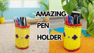 how to make easy pen holder with icecream🍡 sticks|easy diy pen holder 