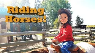 Cowgirl Annika goes horseback riding! | Petting Zoo | Horses & Puppies