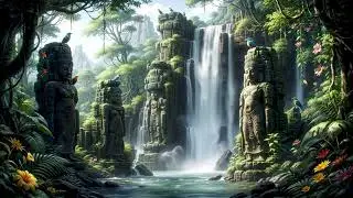 Tropical Dreamscape 🌺 Heavy Waterfall Sounds & Sleep Music | 3 Hours of Ancient Jungle Ambience ✨