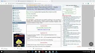 Syndicate Bank 129 SO Online Link Available