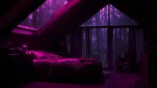 Serene Purple Room City Lights View | Relaxing Gentle Rain Sounds | 1 Hour