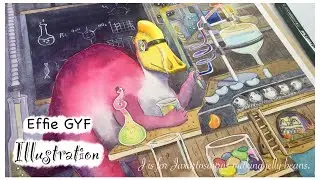 Watercolor illustration Dinosaurs A-Z week 10 &ldquo;J is for Jaxartosaurus making Jelly beans.&rdquo;