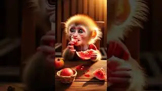 Funny Baby Monkey Eating Red Guava 😂🍉 | Cute Monkey Laughter & Clapping | Viral Shorts