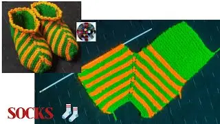 Woolen work : Two Colours woolen amazing Socks 🧦 Design 💚🧡  // FANTASY_ 99
