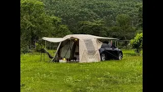 Rainy Solo Camping with a Model Y and Tentsla