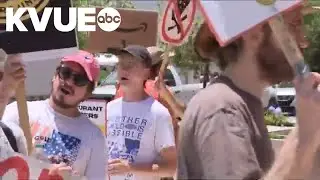 Union workers strike outside Austin vegan cheese shop