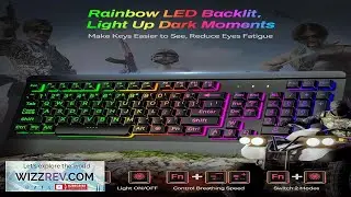 Gaming Computer Keyboard with Large Print Keys 104 Keys All Metal Panel Rainbow