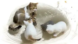 Kittens Snuggle with Mom for Warmth. Cat Family Bond
