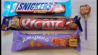 Learning colors with sweets. Bright ASMR Picnic, Snickers CRISPER, Chupa Chups and Chocolate