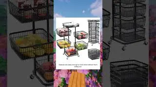 EZPEAKS 6 Tier Black Steel Kitchen Storage Tower Rounded Square Basket Shelves Organizer on Rolling