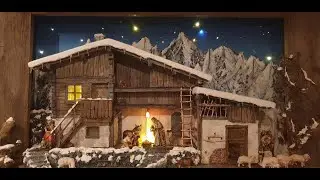 Krippenbau Entstehung meiner Alpenländischen Rahmenkrippe/Wandkrippe mit Schnee und Hintergrundbild