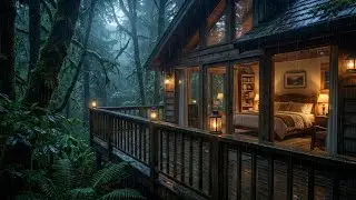 Magical Rain Sounds for Sleep in Log Cabin with Fireplace and Lanterns to Sleep Instantly 💤