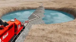 Zig-Zag Bridge & Trains Crossing and Giant Pit Deep Water- BeamNG.drive