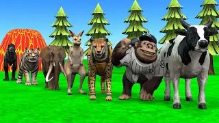 Paint & Animals Mammoth,Gorilla,Lion,Duck,Cow,Panda Fountain Crossing Transformation Animal Cartoon