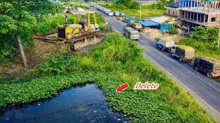 Ohh!! Huge Size! New Landfill use Dump Truck into water with SKILL Dozer KOMATSU Pushing SOIL!!