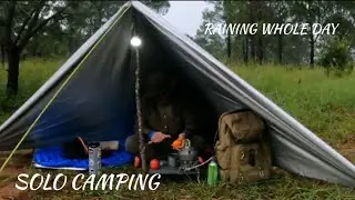 SOLO CAMPING - SHELTER - WHOLE DAY RAINING [ ASMR - SOUND OF RAINING - RELAXING ] SILENT VLOG