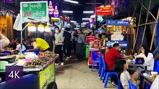 Yangon Night Ambience in Downtown, 19th street in Chinatown, Beer Street