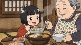 Cooking warm bibimbap with grandma - My cozy countryside market day - Ghibli cooking asmr