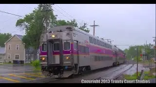 Soaked Rotems: MBTA Bilevel Cab Car #1800 Leads Inbound Haverhill Line Train