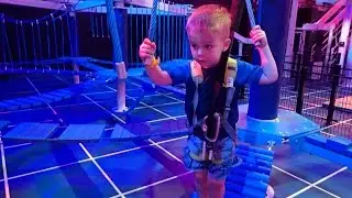 Dean, Ashley, and Sarah on indoor rope and zipline course - July 23, 2016