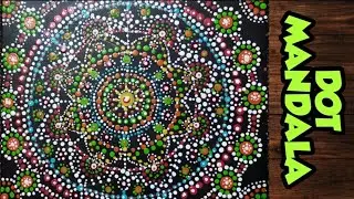 Dot Mandala on black canvas #beginnersdrawing #acrylicpainting #rectangular #colourfull #beginners