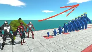 Avengers Team Vs 10 Levels Of Blue Rainbow Friends - Animal Revolt Battle Simulator