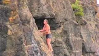 Wild Woman Kellie Nightlinger rock climbs after cliff jump and 1 of her youth campers follows