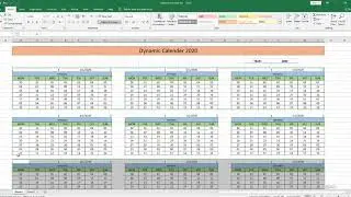 Dynamic Calendar for 2020 in Excel