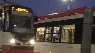 Trams in Gdańsk, Poland During Winter. City Centre (Gdańsk Śr&oacute;dmieście Tram Stop).