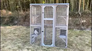 Petscosset PET16 Catio Outdoor Cat Enclosure Large Wooden Cat House with Platforms, Gray
