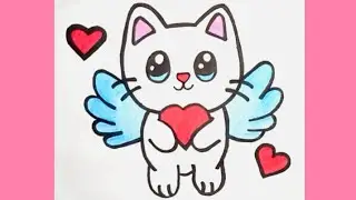 HOW TO DRAW A CUTE CAT WITH WINGS EASY STEP BY STEP