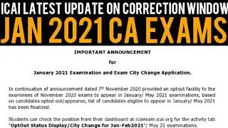 ICAI Latest Update on Correction Window For Jan 2021 CA Exams - ICAI Announcement