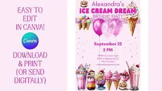 ICE CREAM BIRTHDAY PARTY INVITATION BUNDLE,Kids Ice Cream party printable pack,Ice Cream theme party