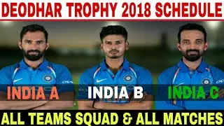 DEODHAR TROPHY 2018 SCHEDULE, ALL TEAMS SQUAD, LIST OF MATCHES, DATE, TIME, VENUE & FIXTURES