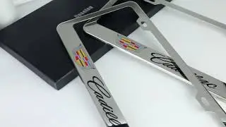 Deselen Stainless Steel Cadillac License Plate Frame with Screw Caps Cover Set