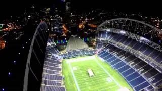 Above Seattle: Drone flies over Seattle at night