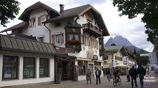 Ein Bummel durch die Innenstadt von Garmisch-Partenkirchen. Fussgängerzone, Kurpark, Marienplatz
