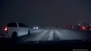 POV drive chasing headlights through the storm ❄️